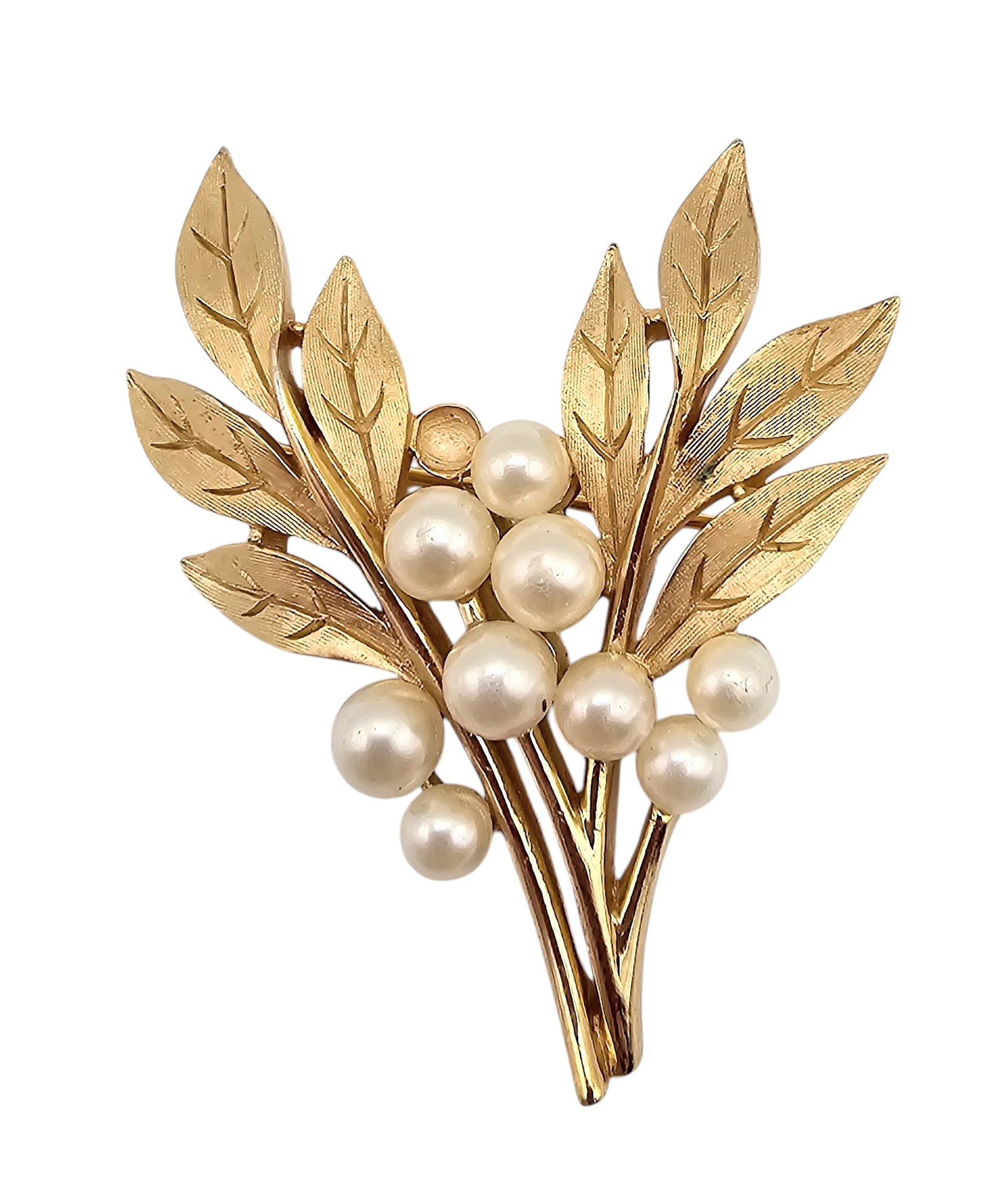 Crown Trifari Vintage Faux Pearl Gold Tone 2 Stalk Brooch: Crown Trifari Vintage Faux Pearl Gold Tone 2 Stalk Brooch