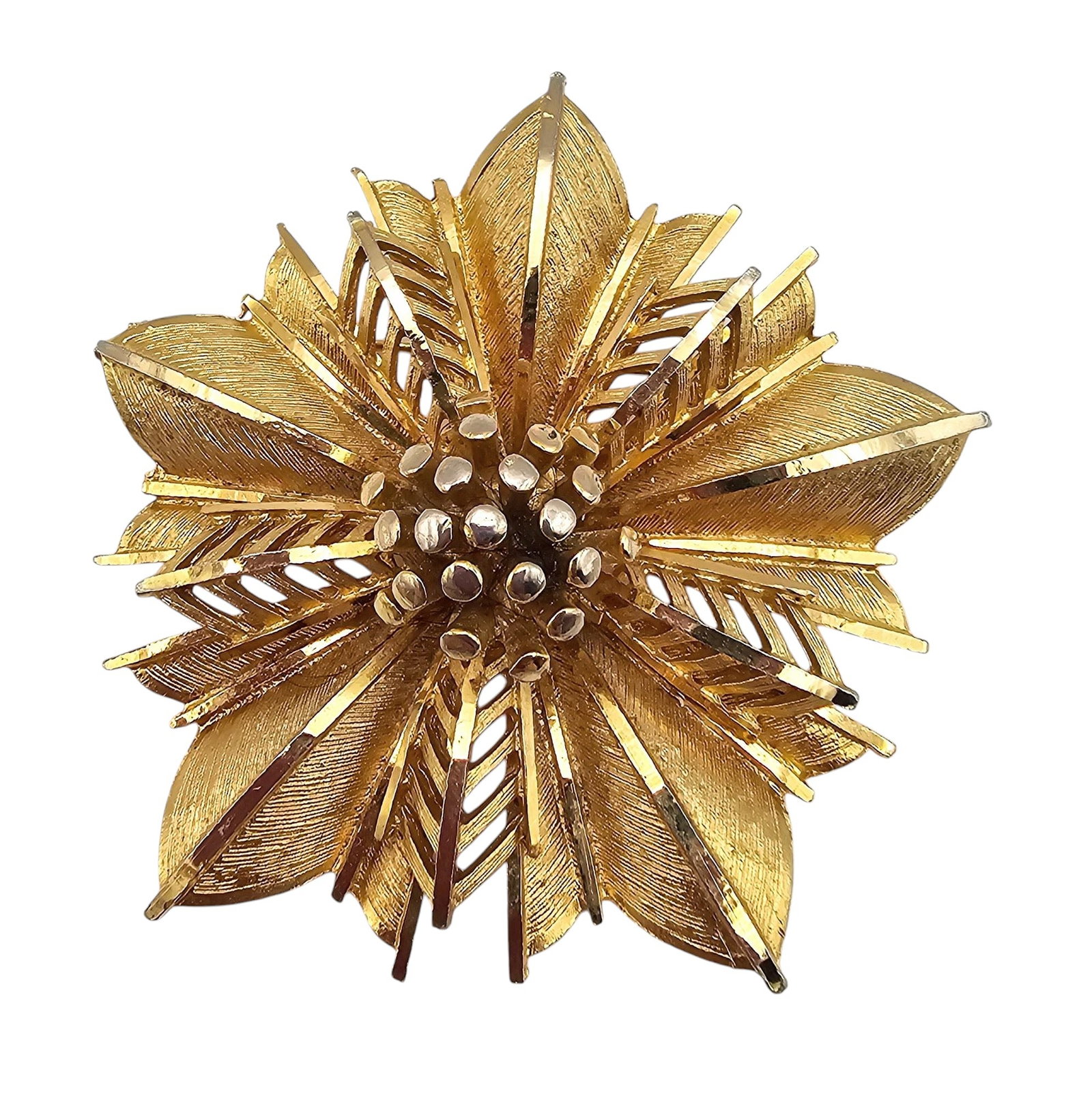 Coro Gold Tone Textured Open Work Flower Brooch (1 of 3)