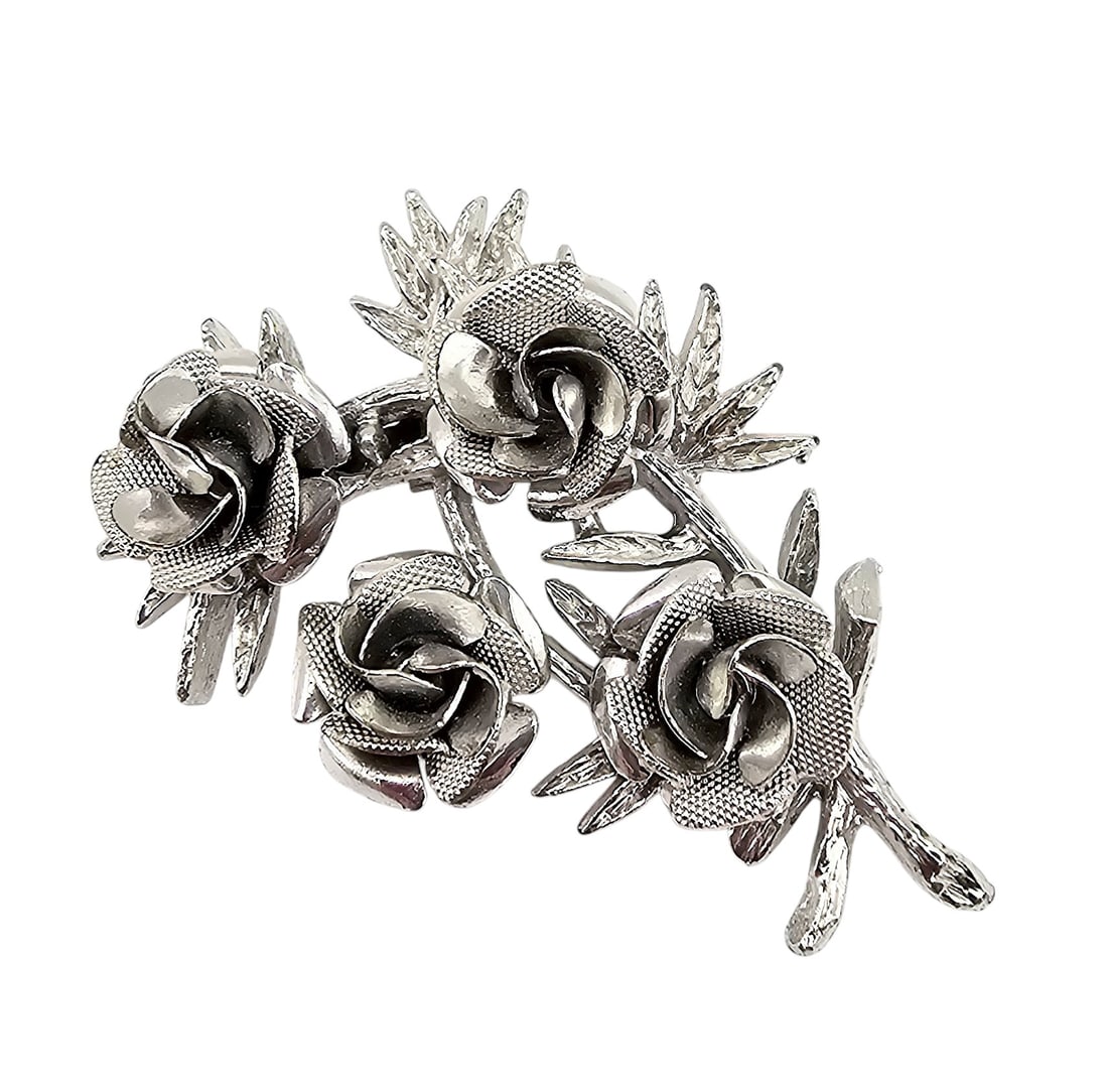 Coro Silver Tone Roses Brooch: Coro Silver Tone Roses Brooch