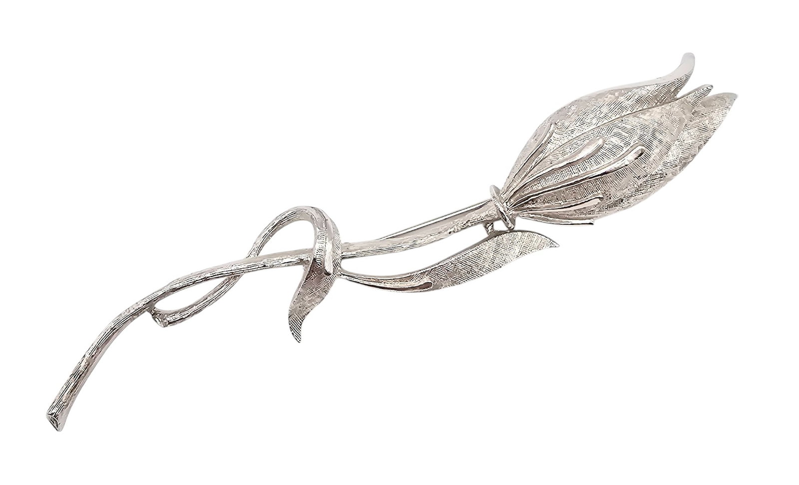 Pegasus Coro Brushed Silver Tone Rose Bud Brooch: Pegasus Coro Brushed Silver Tone Rose Bud Brooch