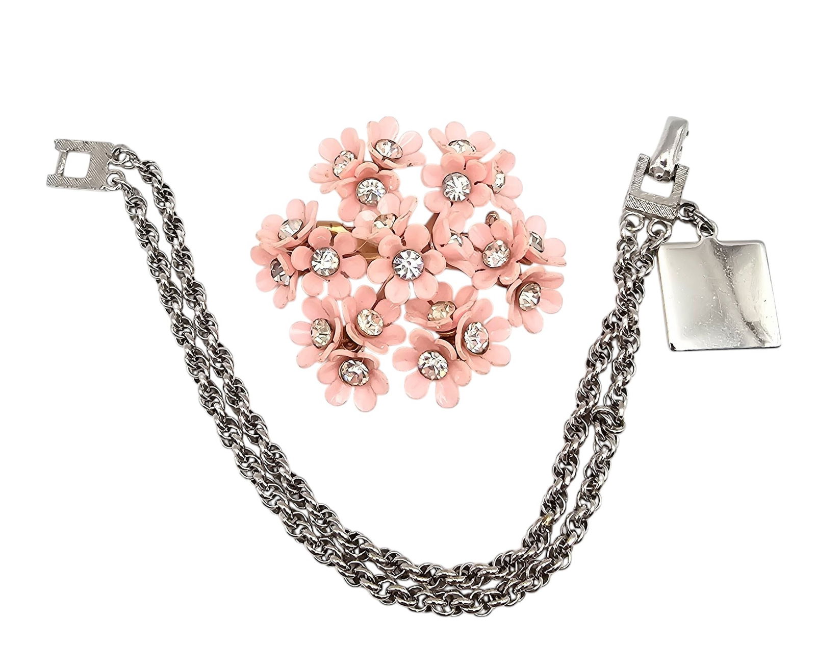 Coro Lot Floral Brooch Silver Tone Bracelet: Coro Lot Floral Brooch Silver Tone Bracelet