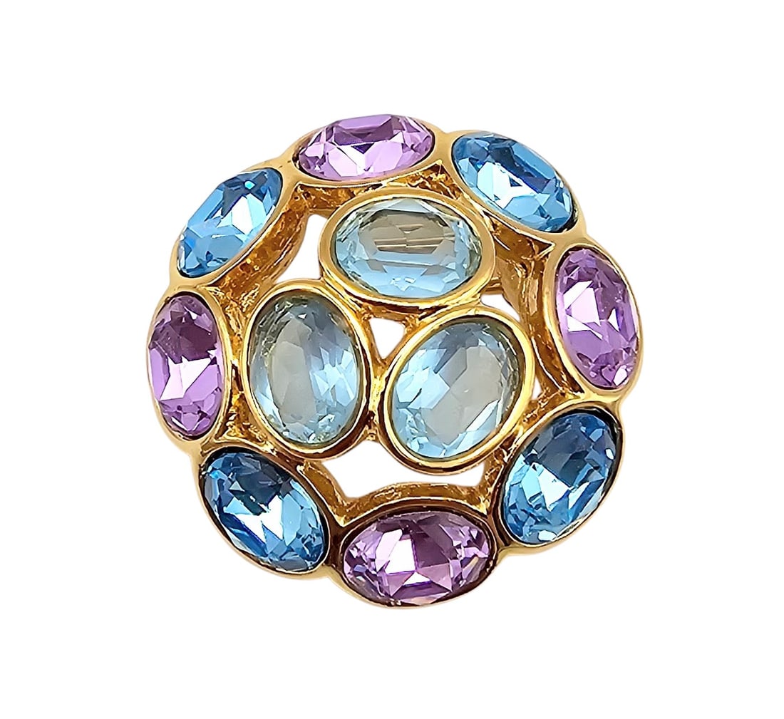 Swarovski Purple Blue Crystal Gold Tone Dome Brooch: Swarovski Purple Blue Crystal Gold Tone Dome Brooch