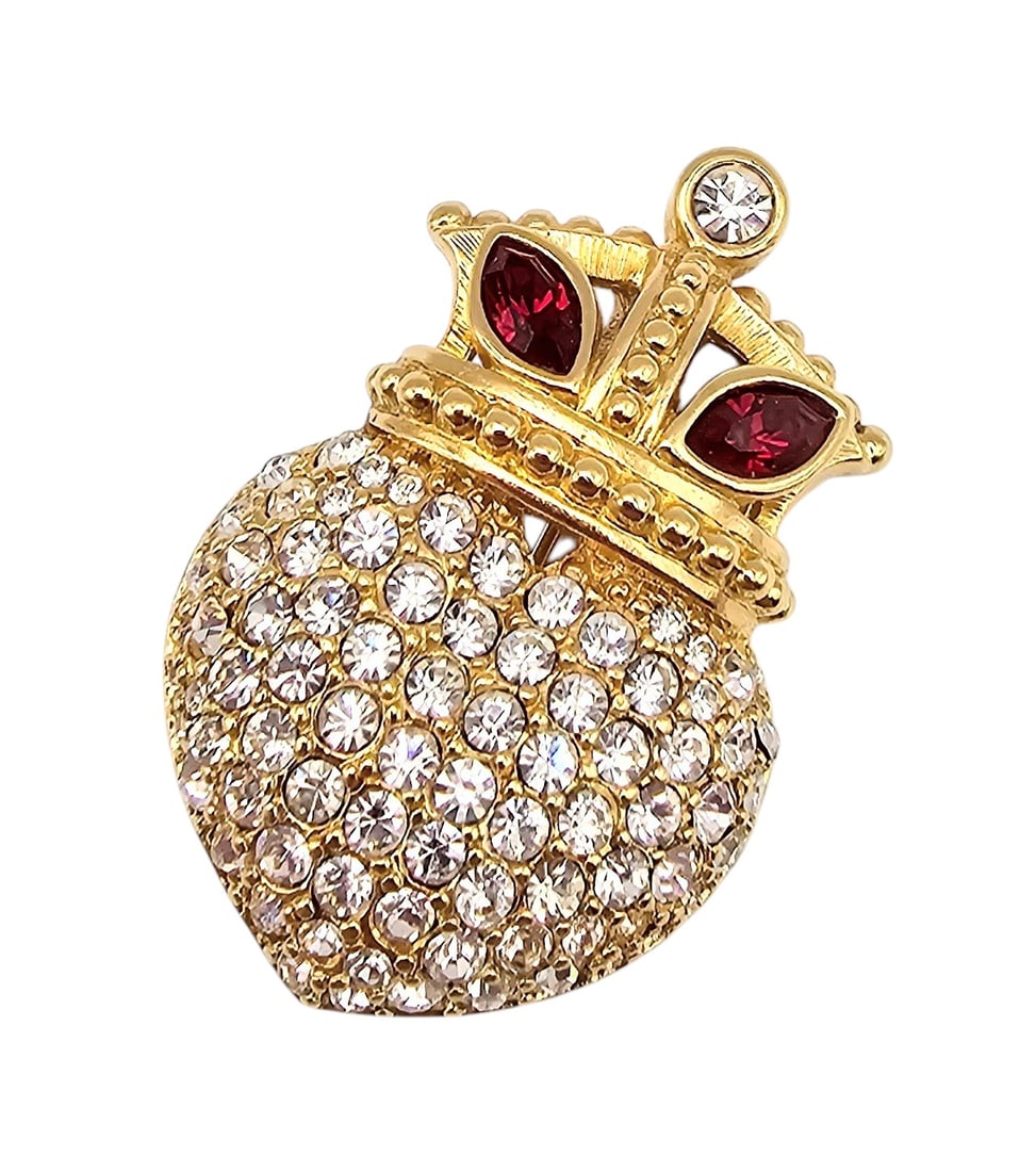 Swarovski Crystal Gold Tone Heart With Crown Brooch: Swarovski Crystal Gold Tone Heart with Crown Brooch
