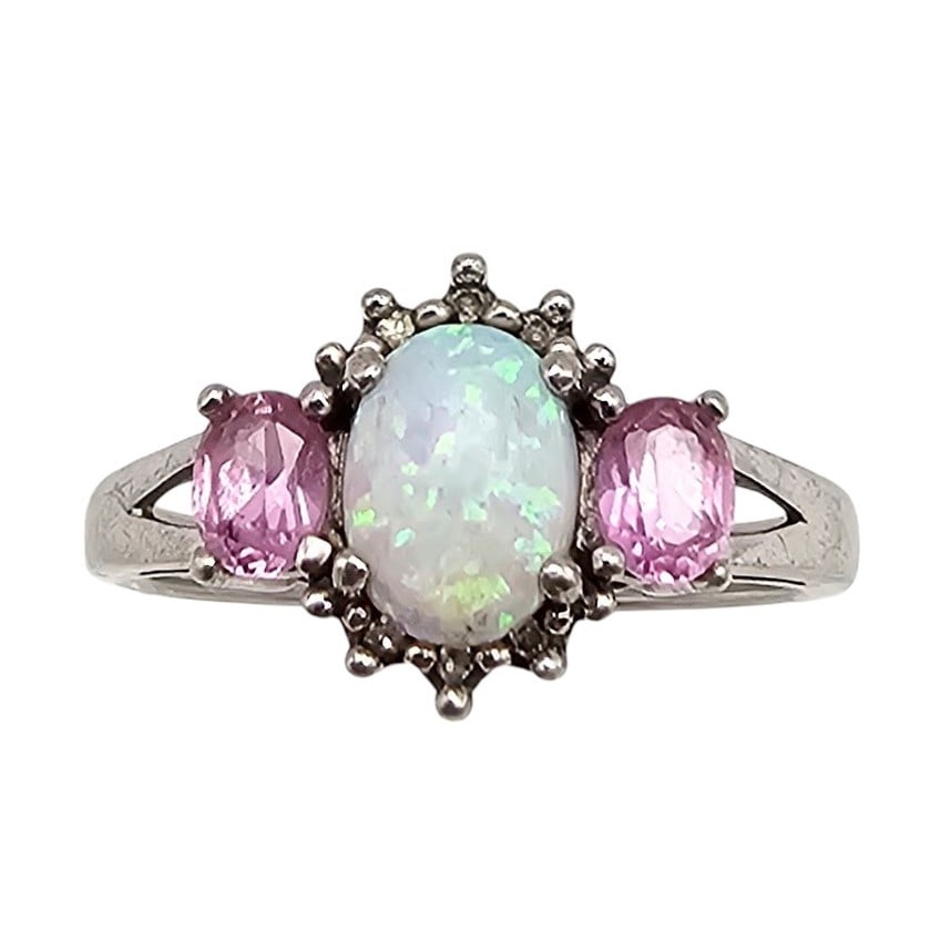 EC Pink Topaz Opal Sterling Silver Cocktail Ring Size 6.5 2.9 G (1 of 3)