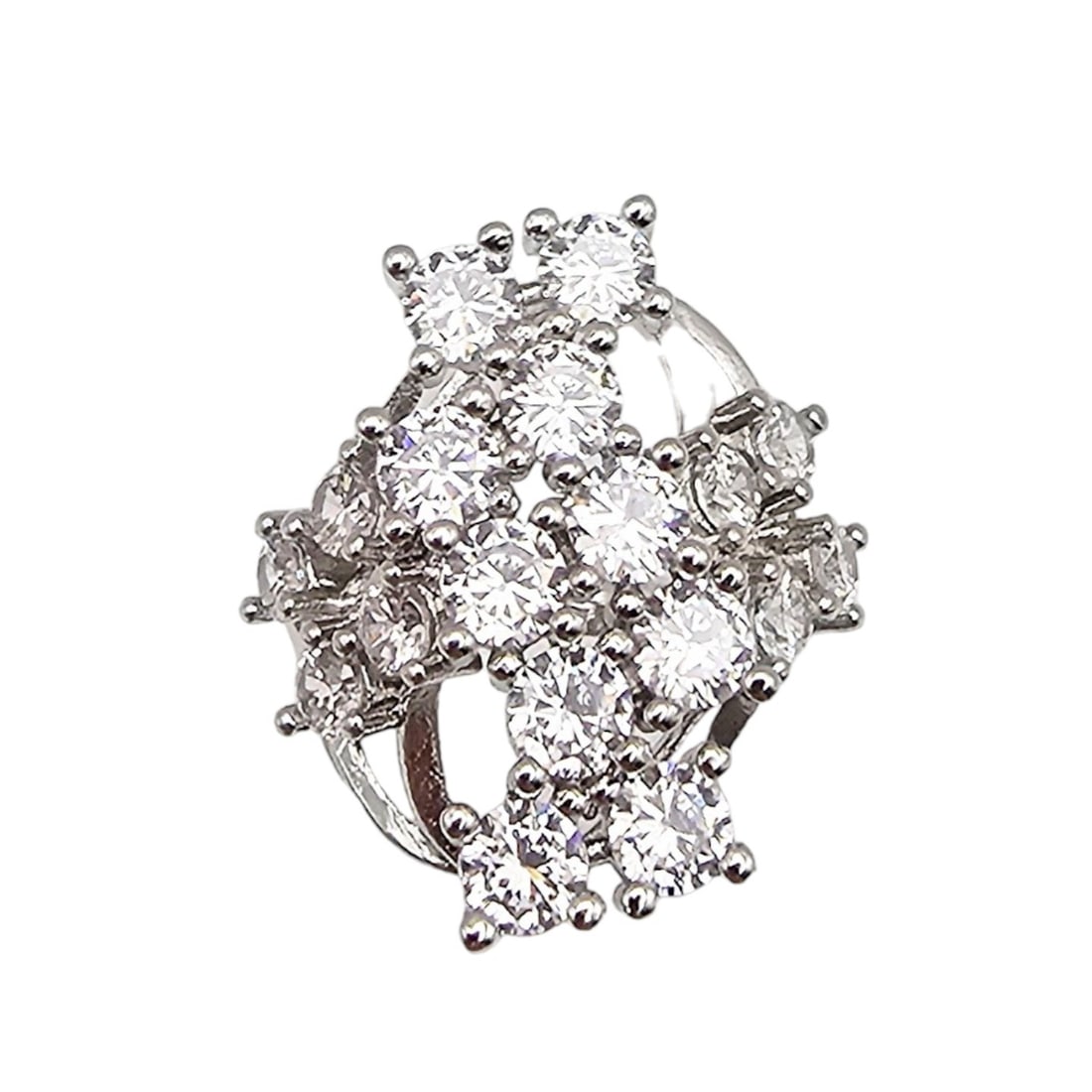 Rhinestone Sterling Silver Cocktail Ring Size 7.75 6.8 G (1 of 3)