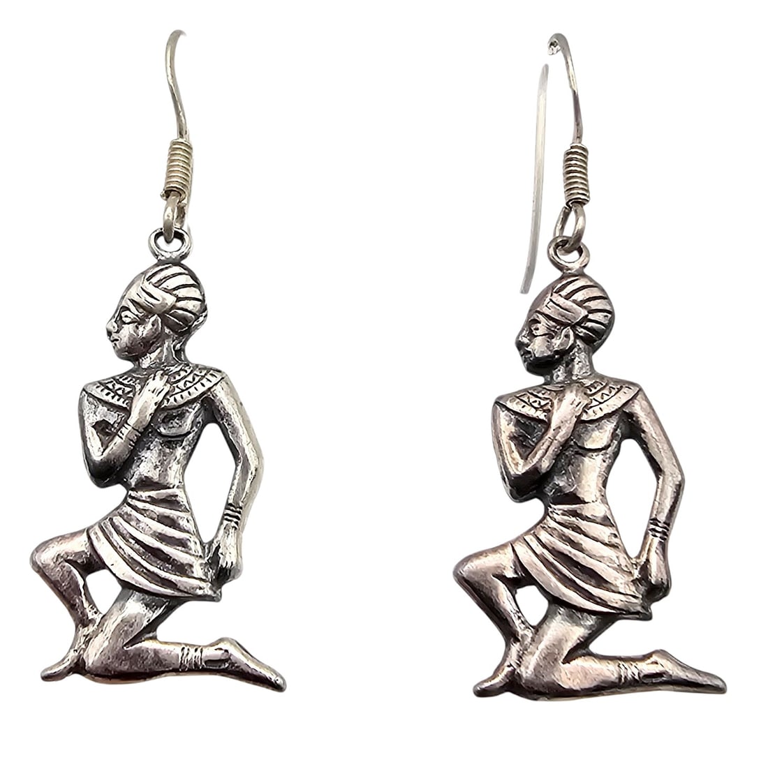Sterling Silver Egyptian Revival Drop Dangle Earrings 3.6 G (1 of 3)