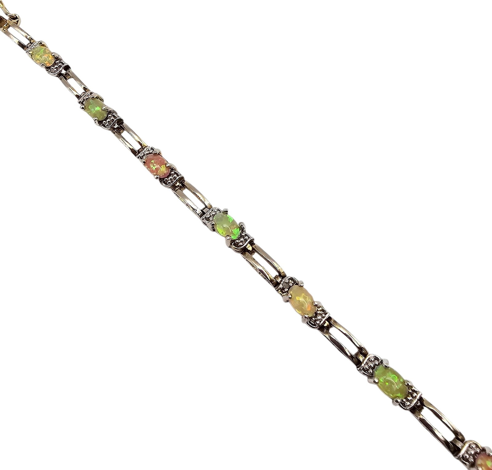 FAS Lab Opal Gold Over Sterling Silver Tennis Bracelet 9.7 G: FAS Lab Opal Gold Over Sterling Silver Tennis Bracelet 9.7 G