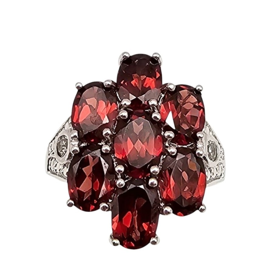 BBJ Garnet Sterling Silver Cocktail Ring Size 7.75 6.1 G (1 of 3)