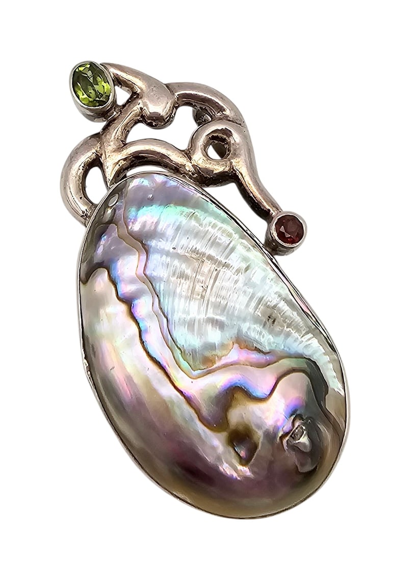 Peridot Garnet Abalone Sterling Silver Pendant 24.9 G (1 of 3)
