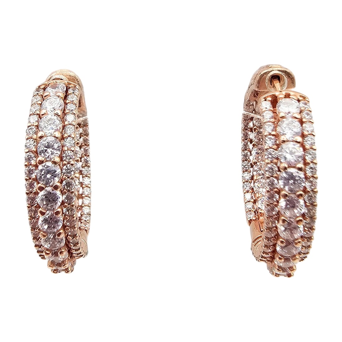 DK Rhinestone Rose Gold Over Sterling Silver Hoop Earrings 10 G: DK Rhinestone Rose Gold Over Sterling Silver Hoop Earrings 10 G