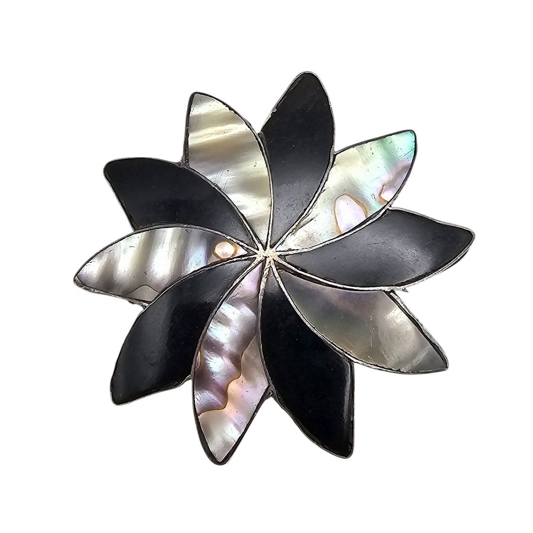 Mexico Abalone Onyx Sterling Silver Inlay Brooch Pendant 4.1 G (1 of 3)