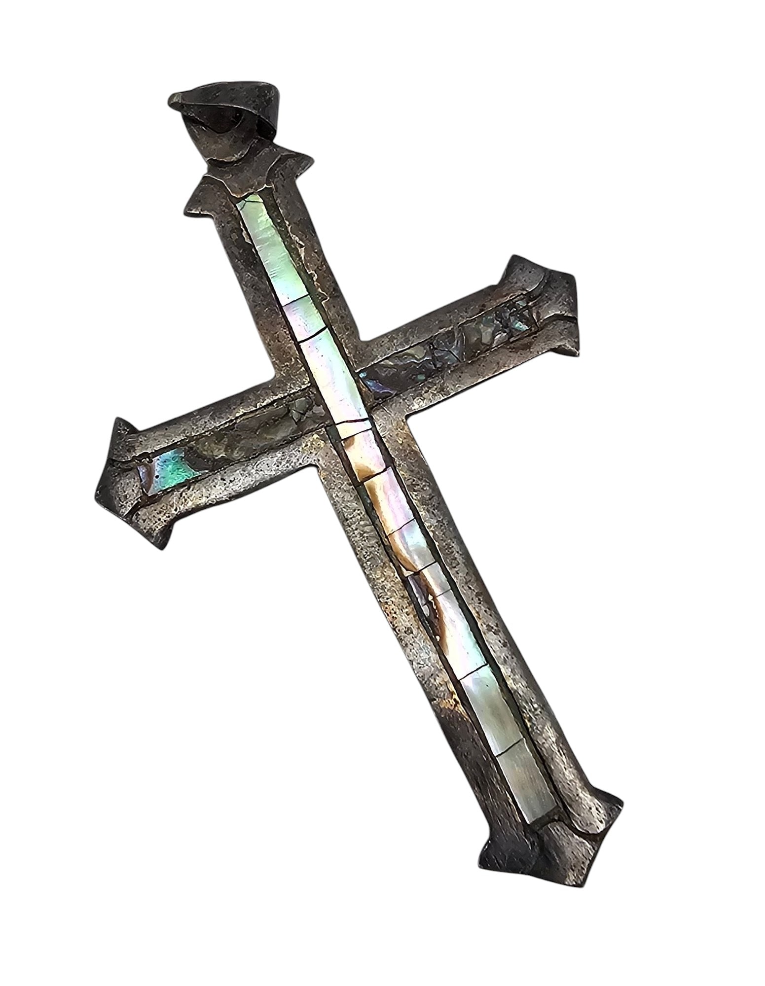 Mexico Abalone Sterling Silver Cross Pendant 3.3 G (1 of 3)