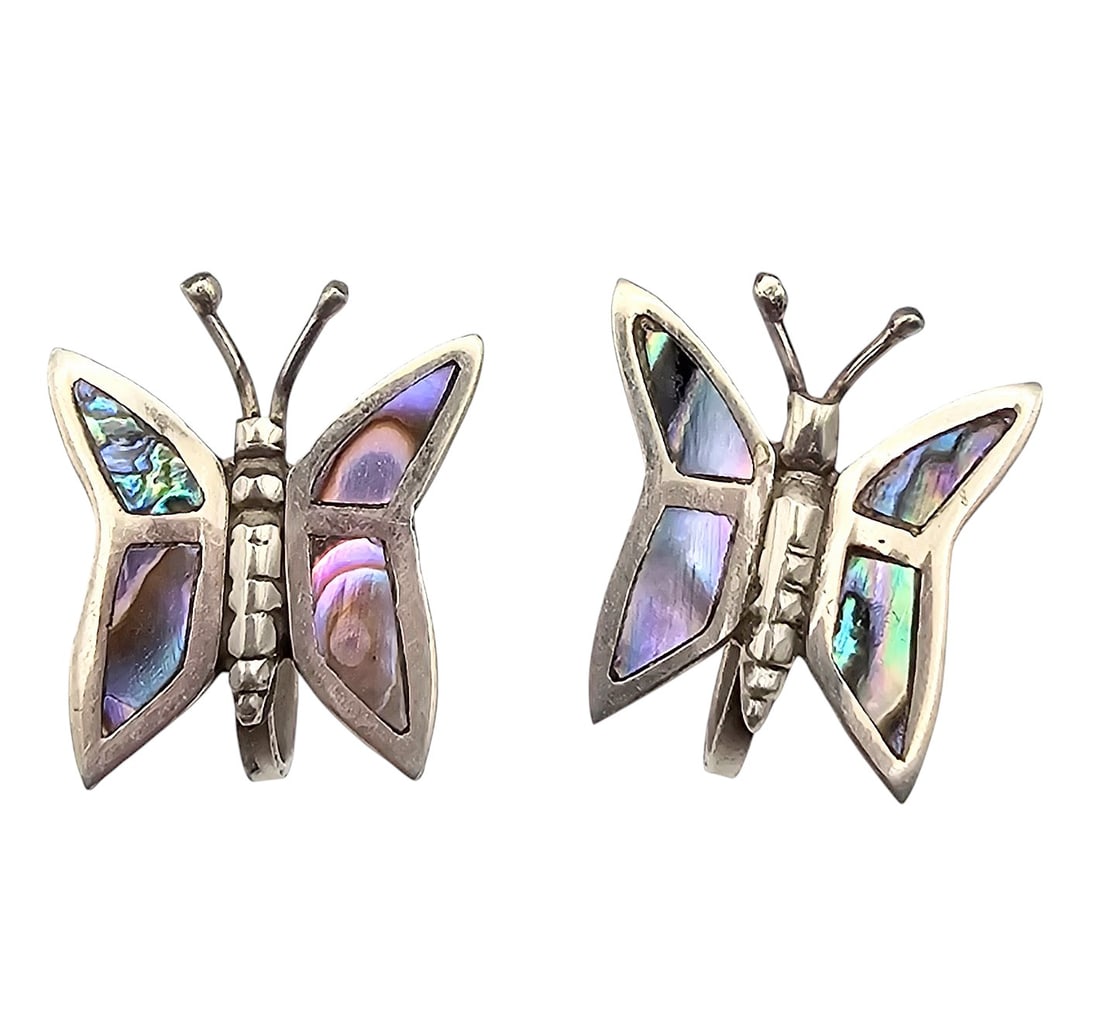 Mexico Abalone Sterling Silver Butterfly Earrings 5.3 G (1 of 3)