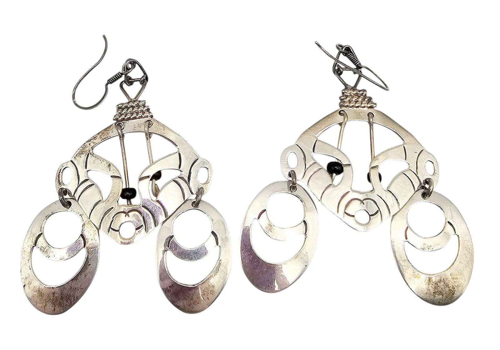 Onyx Sterling Silver Huge Aztec/Mayan Style Face Drop Dangle Earrings 20.8 G (1 of 4)