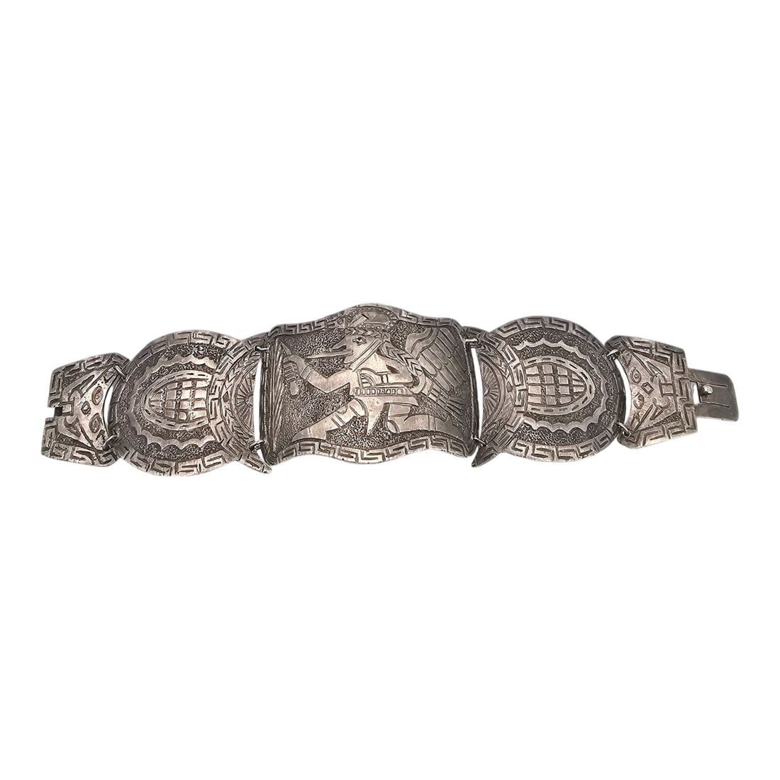 Signed 900 Silver Aztec/Mayan Style Panel Bracelet 64.6 G (1 of 5)