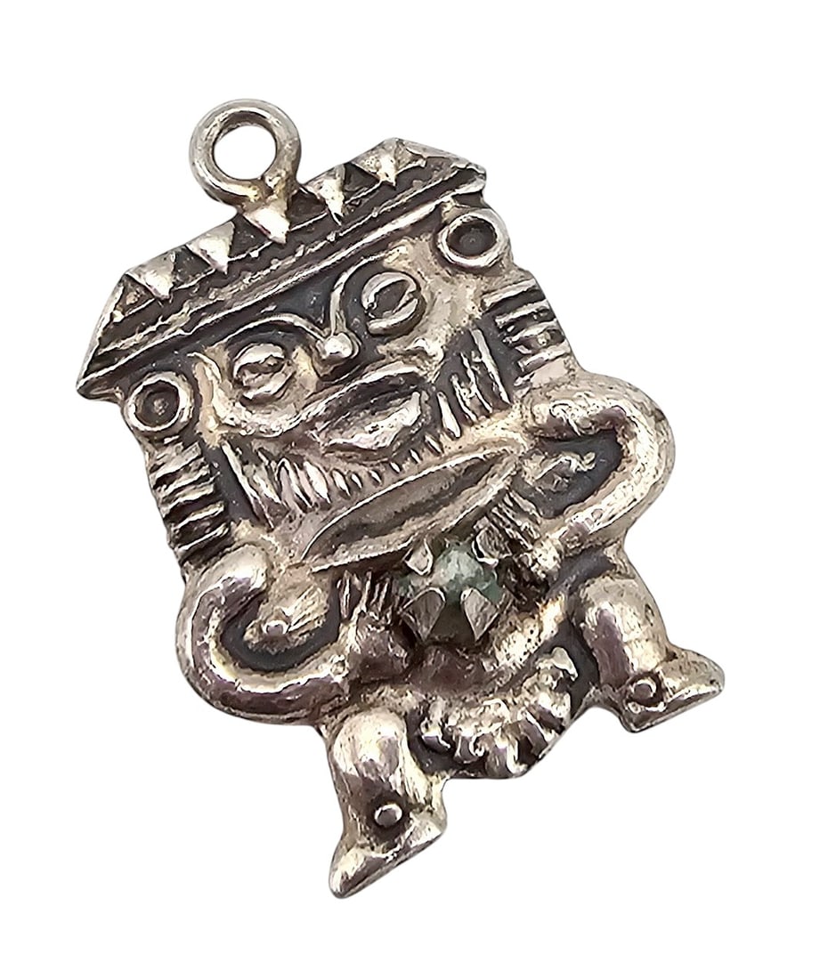 Mexico Turquoise Sterling Silver Aztec/Mayan Style Pendant 3.9 G (1 of 3)