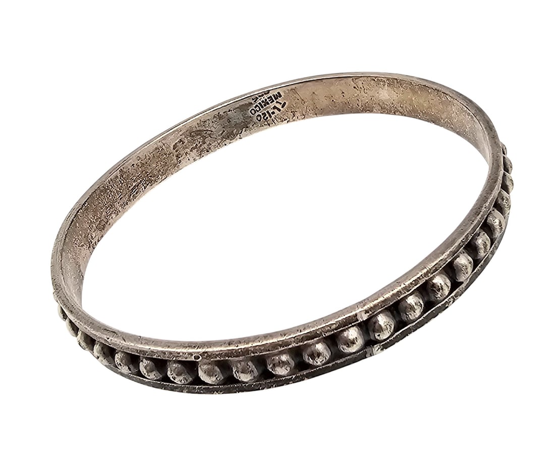 Mexico Taxco TL-120 Sterling Silver Dot Design Bangle Bracelet 24.6 G (1 of 3)