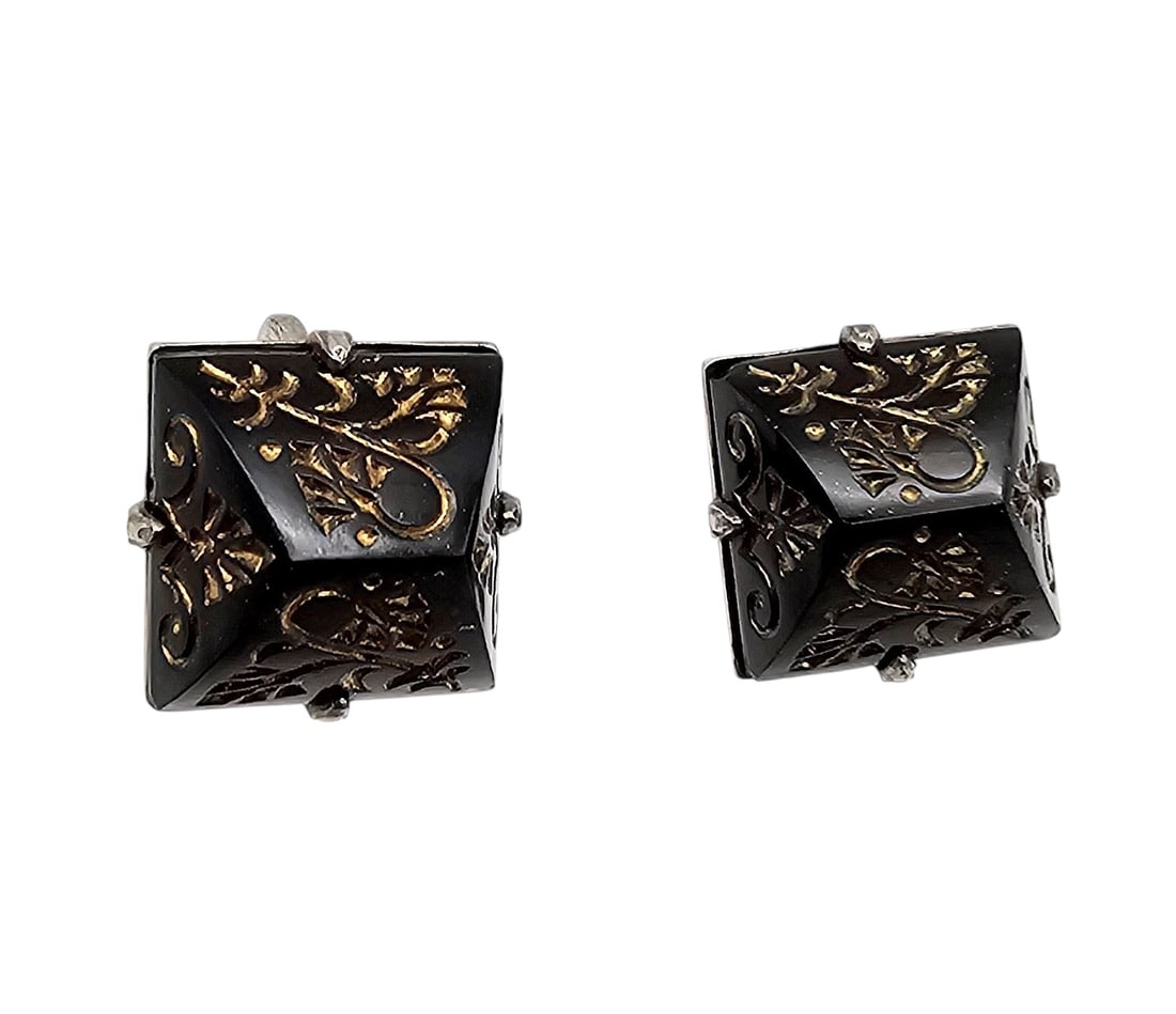 Onyx Crushed Turquoise Sterling Silver Earrings 6.6 G: Onyx Crushed Turquoise Sterling Silver Earrings 6.6 G
