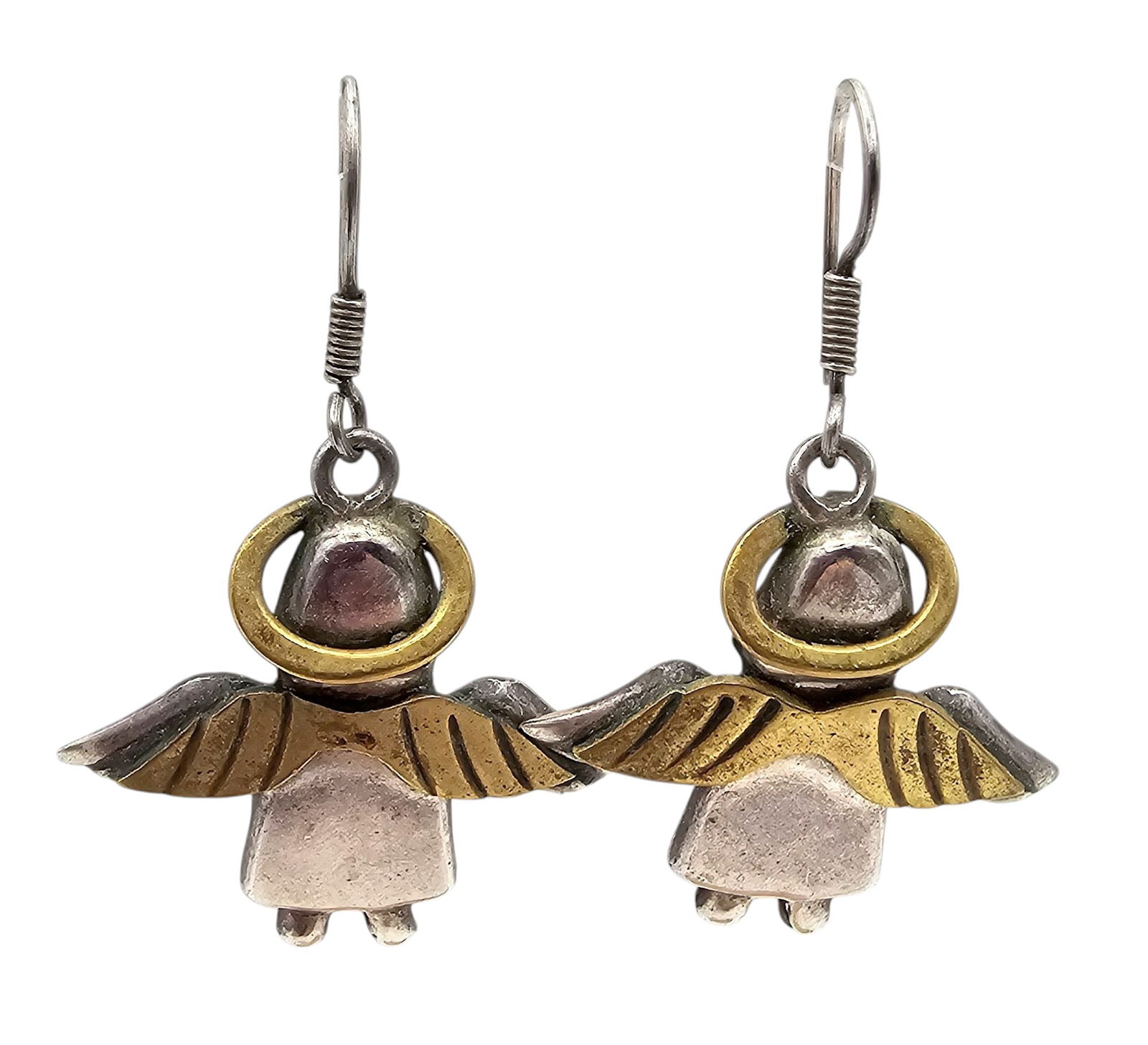 Sterling Silver Two-Tone Angel Drop Dangle Earrings 8.7 G (1 of 3)