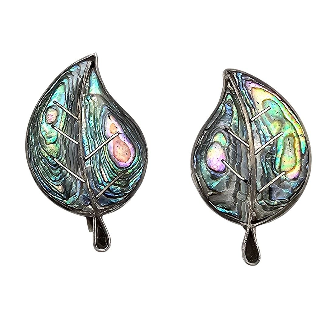 Abalone Sterling Silver Leaf Earrings 7.1 G (1 of 3)