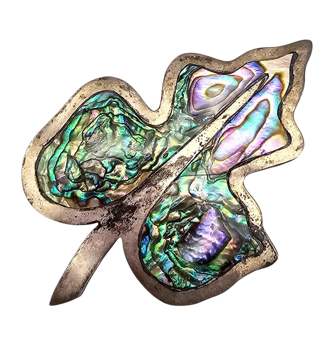 Mexico Abalone Sterling Silver Leaf Brooch Pendant 5.9 G (1 of 3)