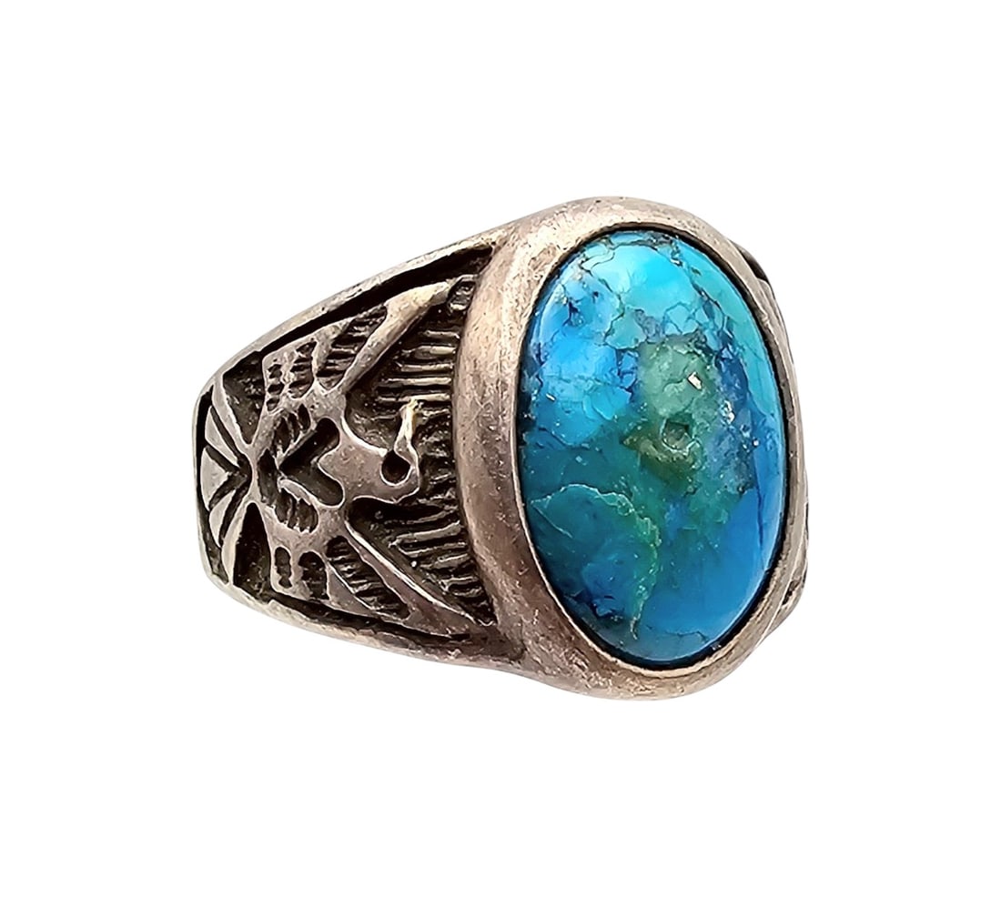 Mexico Turquoise Sterling Silver Thunderbird Ring Size 12 16.4 G (1 of 3)