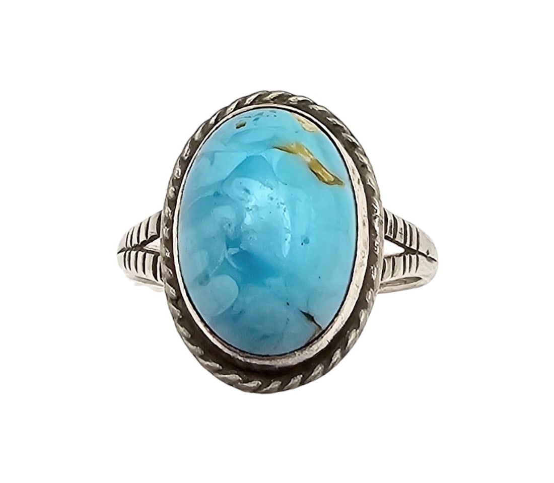 Mexico Turquoise Sterling Silver Ring Size 7.5 3.4 G (1 of 3)