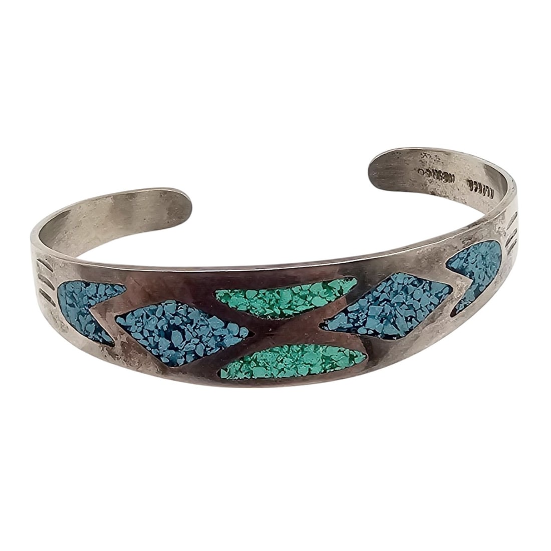 Mexico Alpaca Crushed Turquoise Cuff Bracelet 12.9 G (1 of 3)