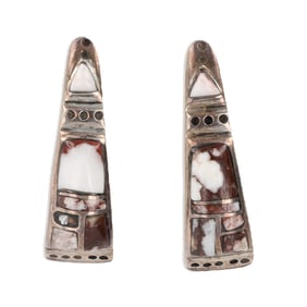 Signed Navajo Wildhorse Turquoise Sterling Inlay Earrings