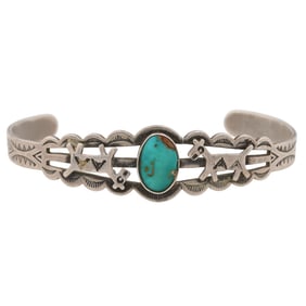 Fred Harvey Era Navajo Turquoise Sterling Horse Cuff Bracelet