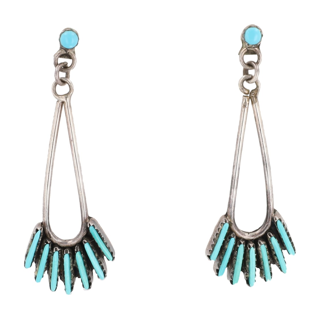 Vintage Zuni Needlepoint Turquoise Sterling Dangle Earrings (1 of 3)