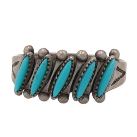 Bell Trading Post Needlepoint Turquoise Sterling Ring Sz 6.25