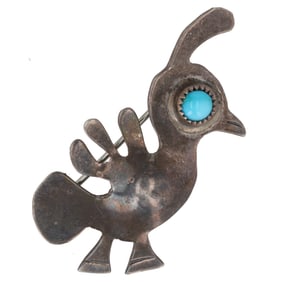 Vintage Navajo Turquoise Sterling Chicken Brooch