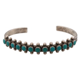 Vintage Navajo Green Turquoise Sterling Cuff Bracelet