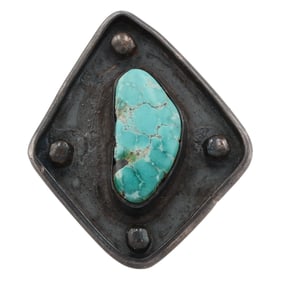 Vintage Navajo Turquoise Sterling Shadow Box Ring Sz 6.5