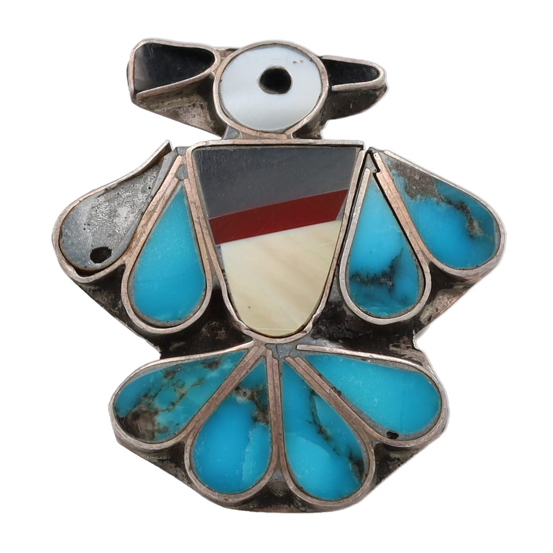 Vintage Zuni Multi Stone Sterling Inlay Thunderbird Ring Sz 4.75 (1 of 5)
