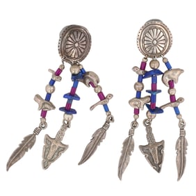 Shubes Manufacturing Lapis Sterling Beaded Dangle Earrings