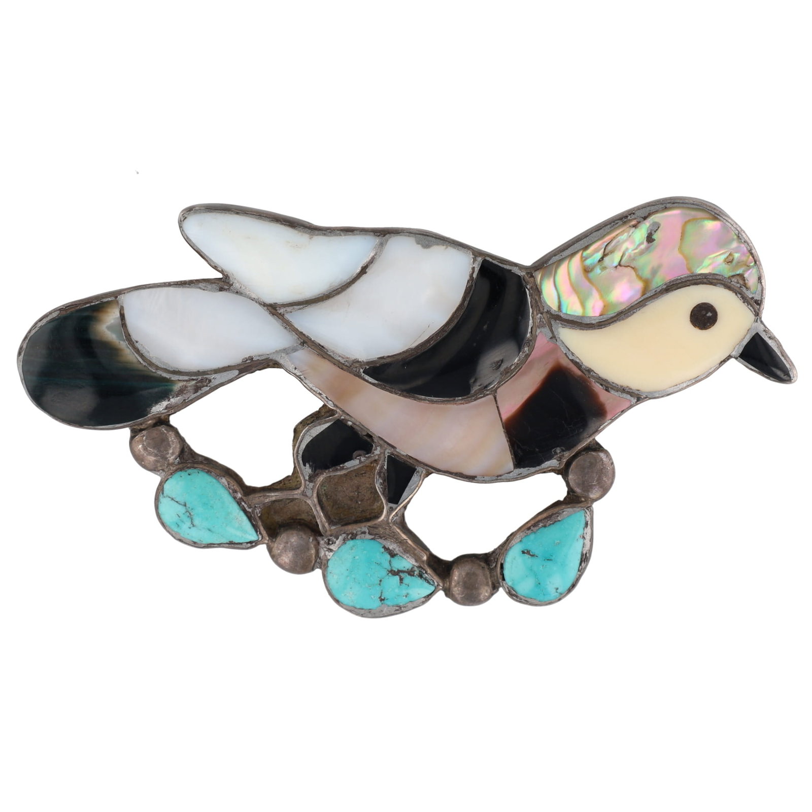 Vintage Zuni Multi Stone Sterling Inlay Bird Brooch (1 of 3)