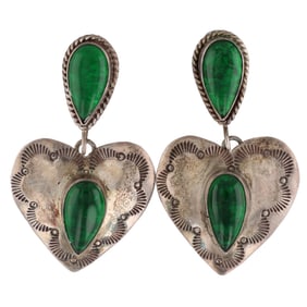Vintage Sterling Navajo Heart Dangle Earrings