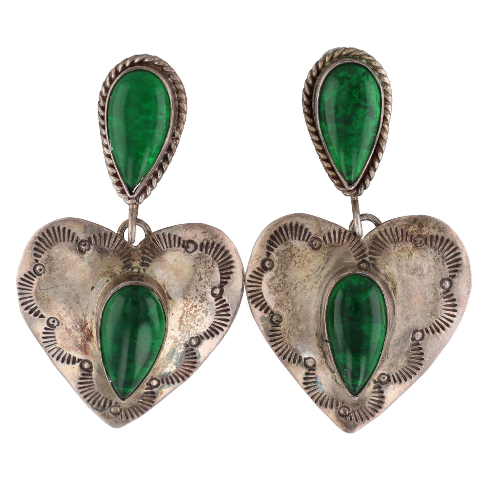 Vintage Sterling Navajo Heart Dangle Earrings (1 of 4)