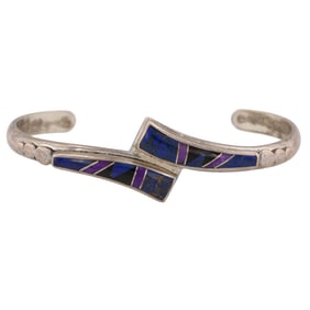 Vintage Sterling Navajo Multistone Inlay Cuff Bracelet