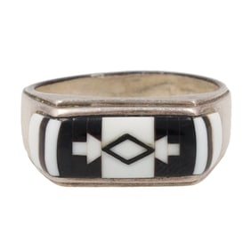 Signed Navajo Sterling Multistone Inlay Ring Sz 11.75