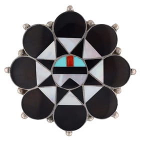 Allison Dishta Sterling Zuni Sunface Brooch Pendant