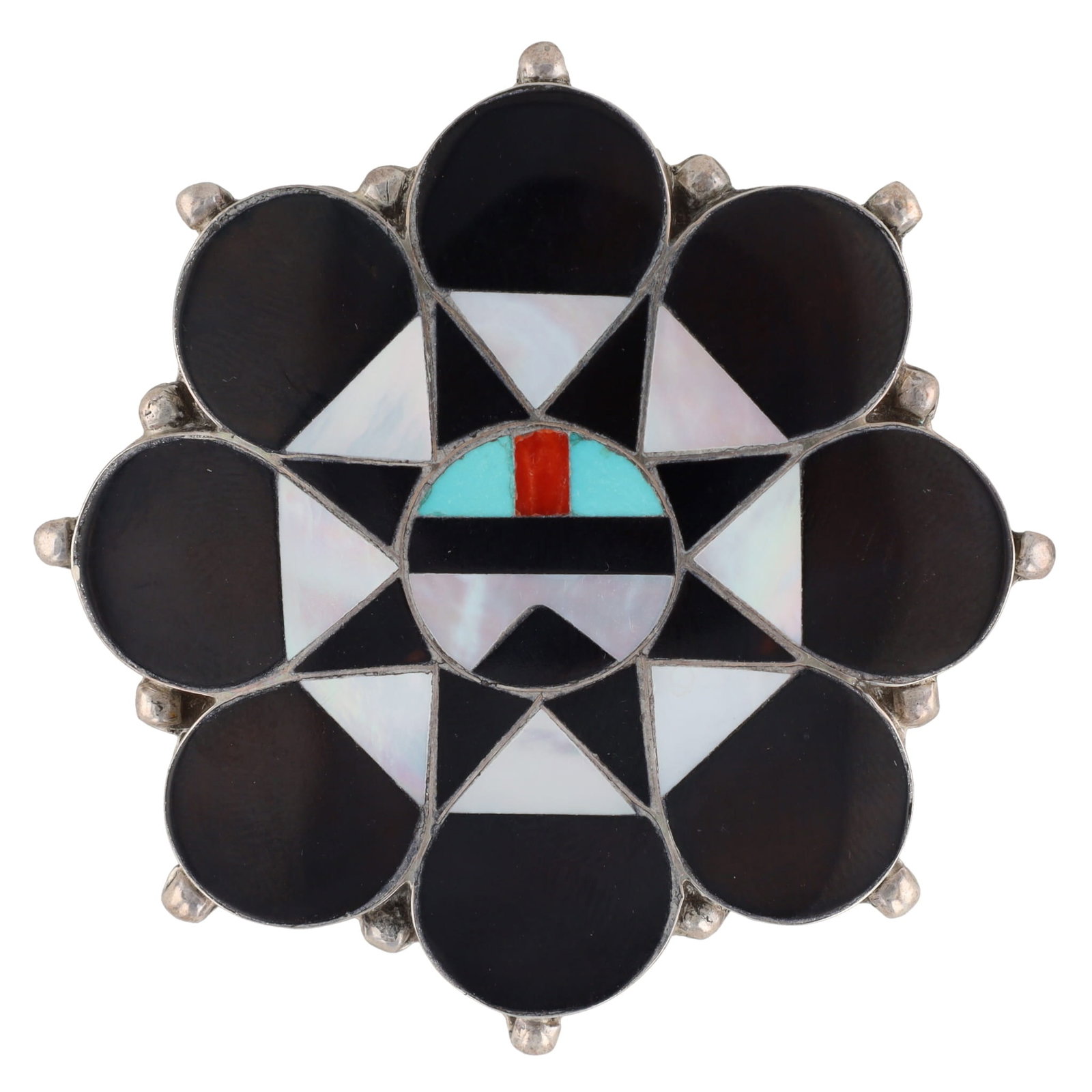 Allison Dishta Sterling Zuni Sunface Brooch Pendant (1 of 4)