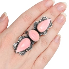 Tia Long Sterling Navajo Pink Conch Adjustable Ring