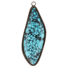 Vintage Sterling Navajo Number 8 Mine Turquoise Pendant