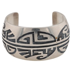 Signed DN Hopi Overlay Sterling Cuff Bracelet