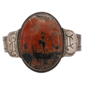 Vintage Sterling Navajo Petrified Wood Cuff Bracelet