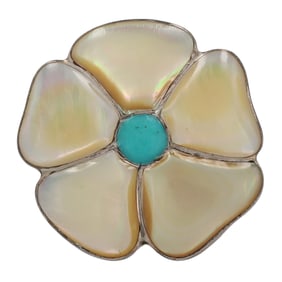 Benson Yazzie Sterling Navajo Inlay Flower Ring Sz 6.5