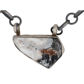 Eli Skeets Sterling Navajo White Buffalo Turquoise Necklace